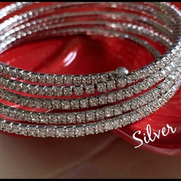 silver rhinestone teardrop statement earrings with pearls and CZ wrap bracelet - Picture 4 of 10